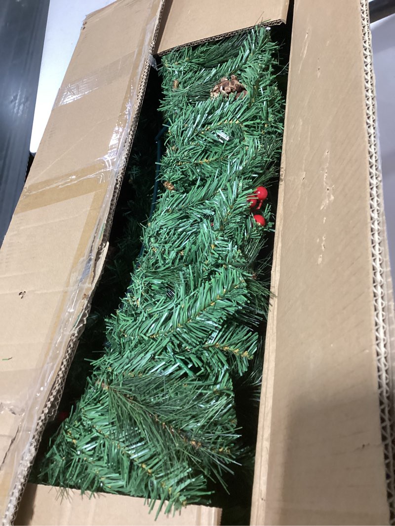 Condition photo showing As Is for 60 Inch Large Prelit Christmas Wreath with 300 Warm White String Lights 8 Lighting Modes Artificial Outdoor Xmas Wreath with 580 PVC Tips Bow Pine Needles Pinecones and Berries Door Decorations