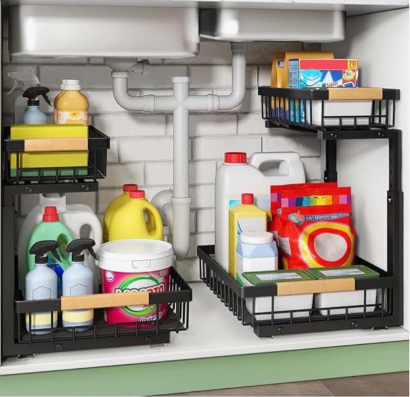 kitstorack under sink organizer, 2 tier under the sink storage, slide out pull out cabinet organizer