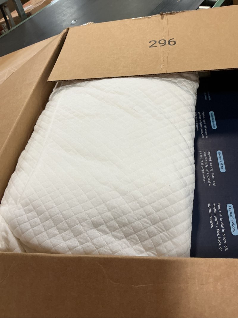 Condition photo showing As Is for DreamyBlue Signature Pillow w/Adjustable Loft • Shredded Memory Foam Fill • Neutral Alignment for Side, Back, and Stomach Sleepers • Washable Bamboo Rayon Cover • CertiPUR-US Certified Foam (King) King (Pack of 1)