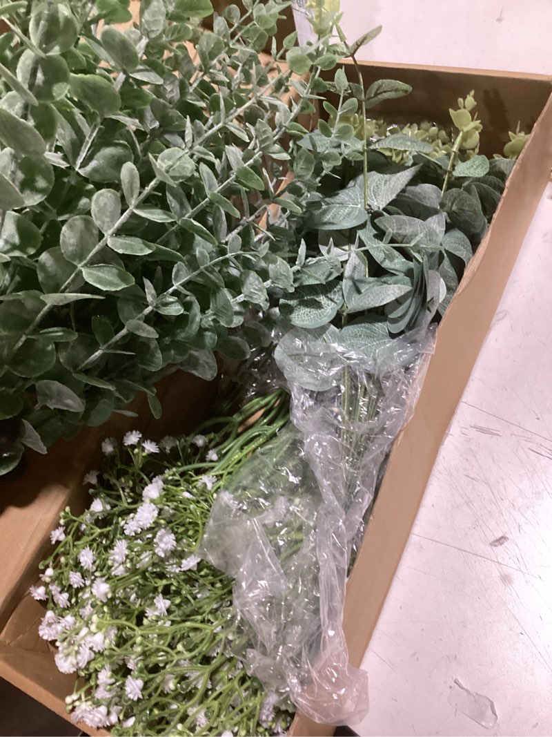 Condition photo showing Good Condition for serwalin 100 pcs mixed artificial eucalyptus stems,babys breath artificial flowers bulk with faux eucalyptus leaves greenery stems for wedding diy bouquets floral arrangement home decor 100pcs