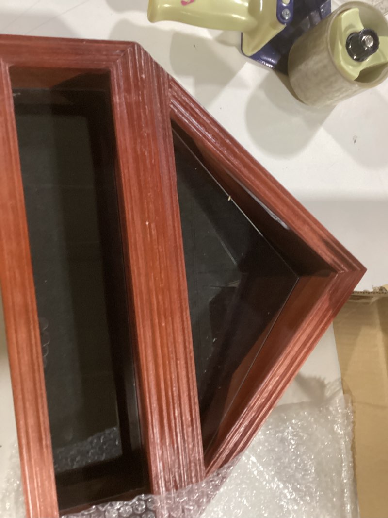 Condition photo showing Good Condition for Military Veteran Flag Display Case Shadow Box with Led Lights, 3'x5' American Military Flag Holder with Certificate Document Holder and Military Medal Display Frame Acrylic Covered , Mahogany Finish