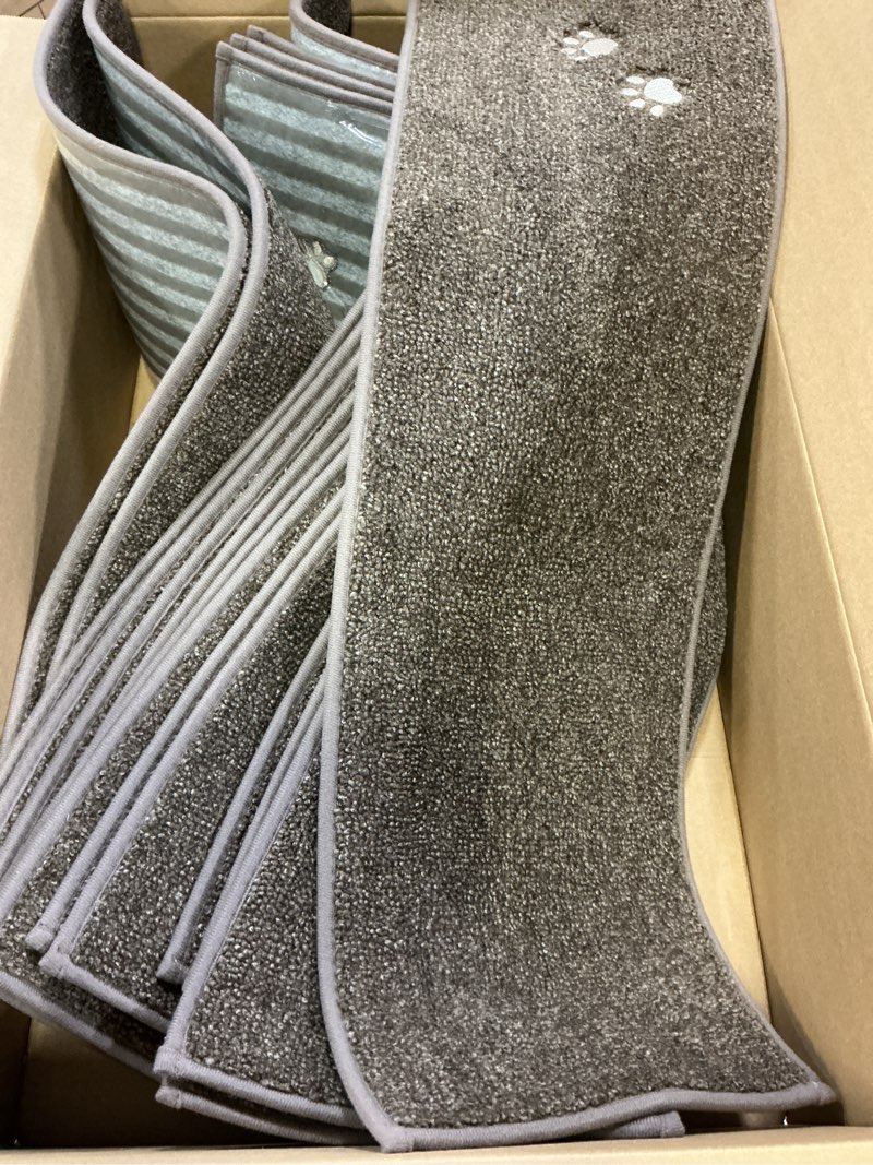Condition photo showing Good Condition for BEQHAUSE Stair Treads for Wooden Steps 28inX9in, Non Slip Carpet Stair Treads Indoor Stair Runners Machine Washable, Soft Stair Rugs Mat Surface Polyester TPE Backing, 15pcs, Brown 28in x 9in Brown 15