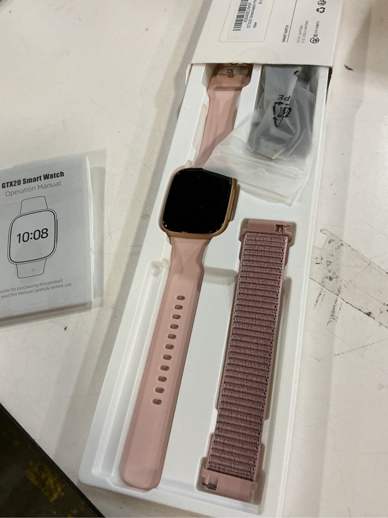 Condition photo showing As Is for fitpolo smart watch for women, 1.85" amoled fitness tracker with bluetooth call, heart rate/sleep/spo? monitor, 100+ sports modes, 3atm waterproof smartwatch for android/iphone, includes 2 bands light pink
