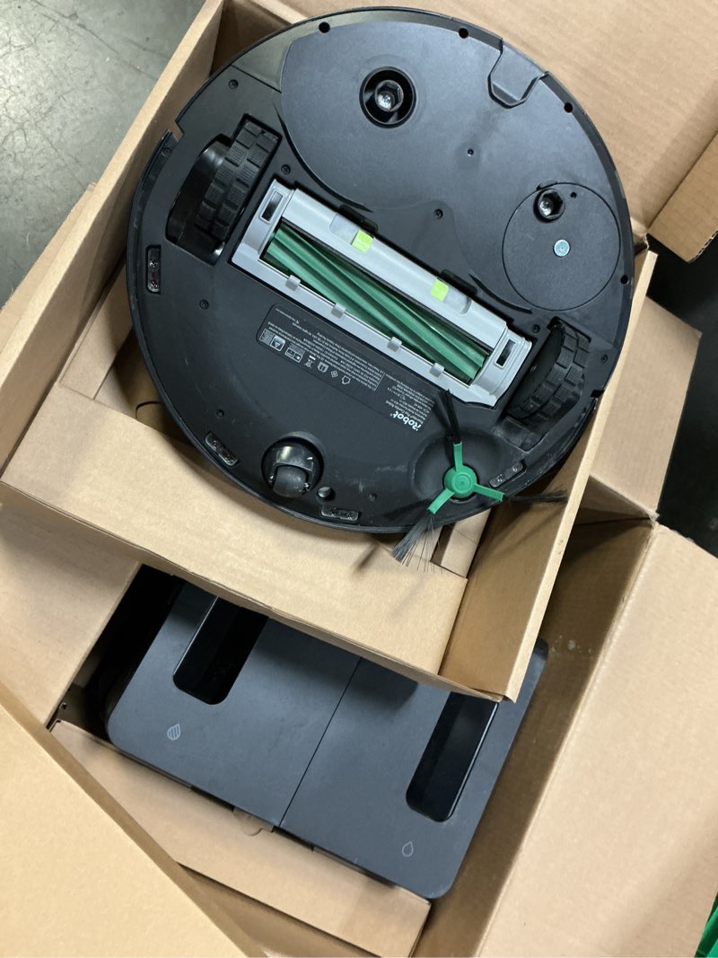 Condition photo showing As Is for irobot roomba plus 505 combo robot vacuum & mop with autowash dock - extending spinning mop pads, self-empties, pad wash & heated drying, self-cleaning, recognizes & avoids obstacles, lidar navigation black