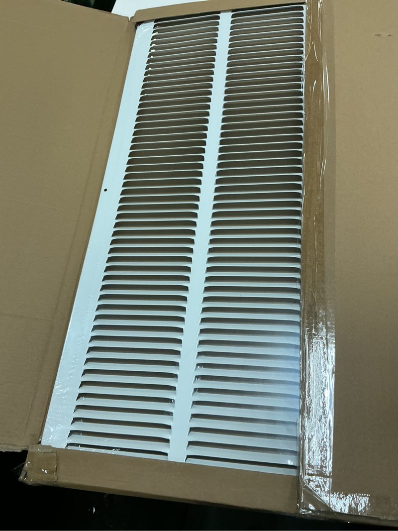 Condition photo showing New/Like New for hvac premium 30'' x 10'' [duct opening] flat stamped steel return air grille - sidewall and ceiling - hvac vent duct cover - white [outer dimensions: 31.75''w x 11.75''h] 1 count (pack of 1)