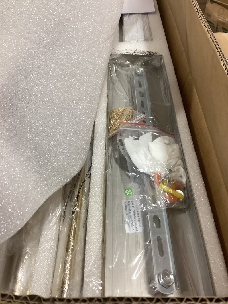 Condition photo showing Good Condition for Siljoy Rectangular Gold Crystal Chandelier for Dining Room, 12-Light Modern Rectangle K9 Crystal Raindrop Chandelier Dimmable Ceiling Light for Living Room Kitchen Island, L47'' x W10'' x H10'' 47''(12-Lights)