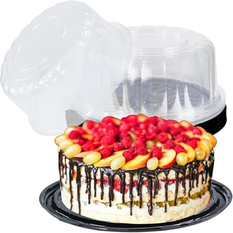 GRZJOPP 3 Pcs 10Inch Disposable Plastic Cake Container with Dome Lids Clear Cupcake Holder for Cheese