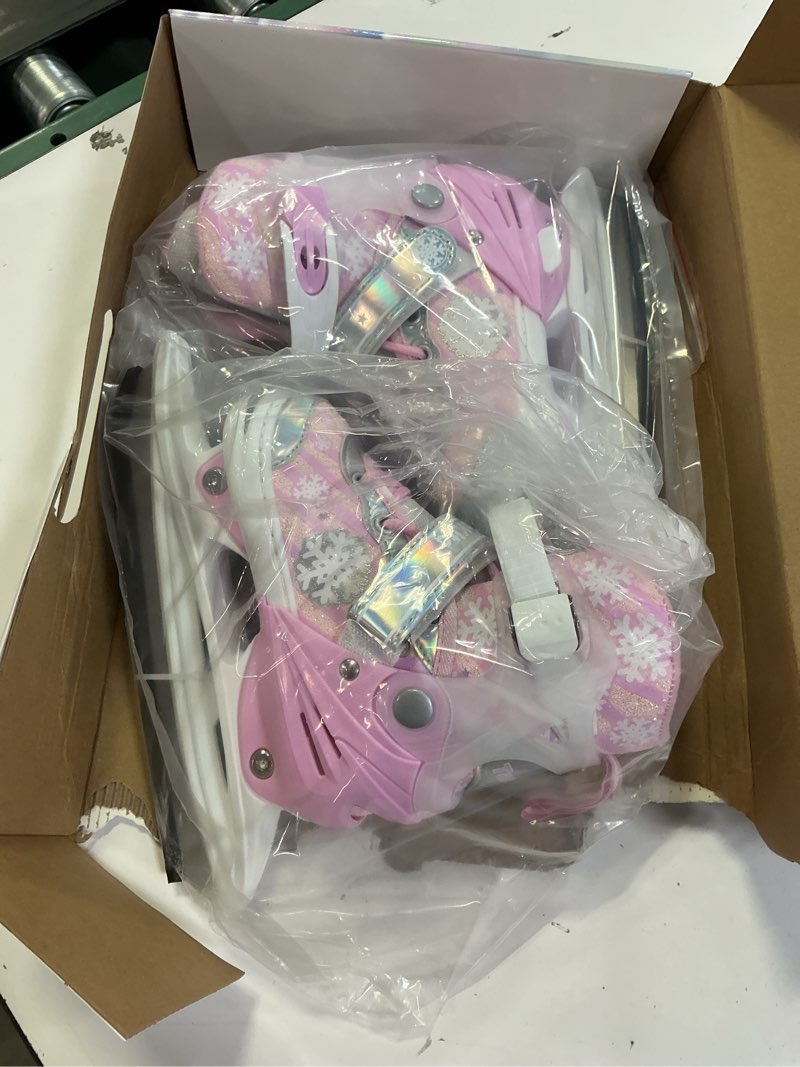 Condition photo showing New/Like New for TaroKitc Adjustable Girls Ice Skates for Kids, 4 Size Adjustable Kids Ice Hockey Skates for Girls Boys, Warm Ice Skating Shoes for Outdoor and Rink, Comfortable Lining and Enhanced Ankle Support A Pink Small (10C-13C US) Little Kids