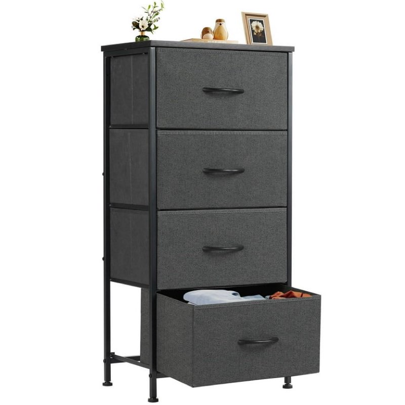 Knubmt Modern Beside Cabinet for Home, Living Room, Office, 4 Drawers Dresser with Metal Frame and Wood Top, Gray