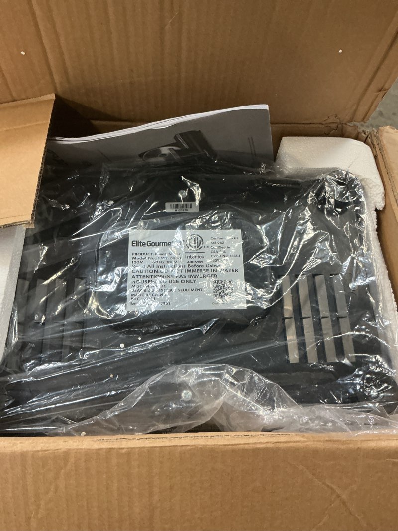 Condition photo showing As Is for Elite Gourmet EMT-625B Ultimate Precision Electric Deli Food Meat Slicer Removable Stainless Steel Blade, Adjustable Thickness, Ideal for Cold Cuts, Hard Cheese, Vegetables & Bread, 7.5”, Black Stainless Steel & Black