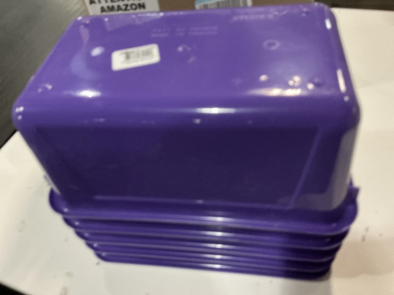 Condition photo showing New/Like New for storex small cubby bin, 12.28-inch x 7.95-inch x 5.22-inch, purple, pack of 5 (stx62419u05c-5)