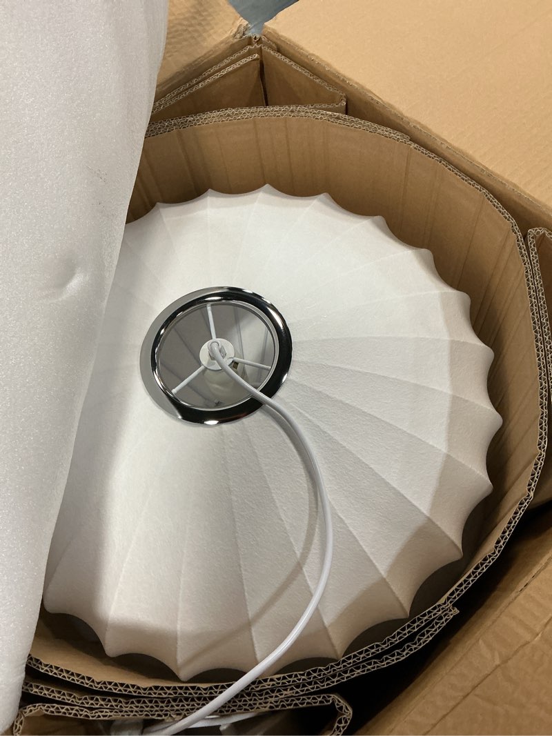 Condition photo showing Good Condition for 20 Inch Lantern Pendant Light, White Imitation Silk Lampshade, Bubble Pendant Light Fixture Ceiling Hanging Lamp Chandelier for Living Dinning Room Kitchen Island Bedroom Restaurant Cafe White 20in