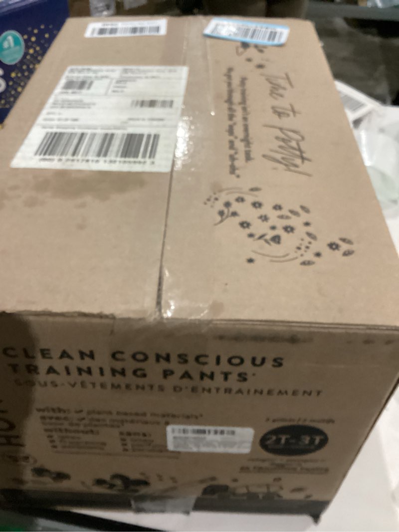 Condition photo showing Good Condition for The Honest Company Clean Conscious Training Pants for Sensitive Skin, Hypoallergenic, Fragrance-Free, Rompin' & Stompin' Diggin' It Size 2T/3T (up to 34 lbs), 66 Count Rompin' & Stompin' + Diggin' It Size 2T/3T 66