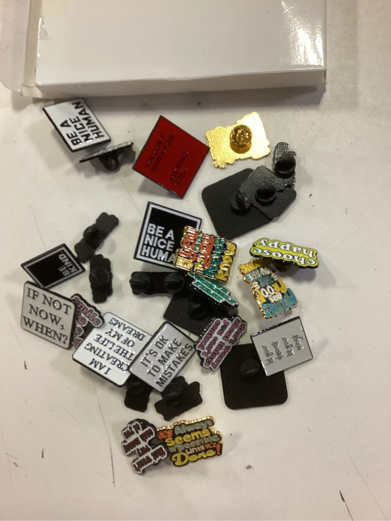 Condition photo showing item condition for Kajaia 35 Pcs Enamel Pins Bulk Lapel Pin Alloy Brooches Pins Backpack Badges Brooch for Friends Clothing Decor Positive