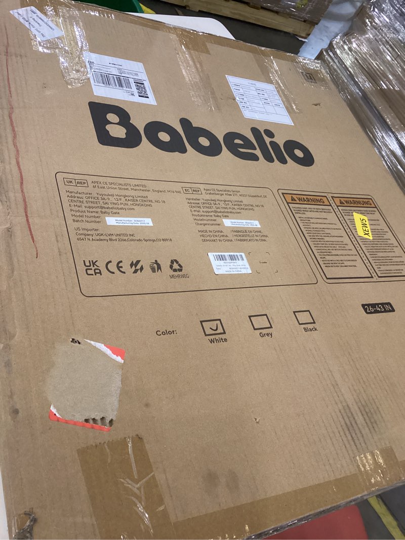 Condition photo showing Good Condition for Babelio Baby Gate for Stairs, Kitchen & Doorways, 26-43" W 28" H No Bottom Bar| Easy Installation| One-Handed Operation| Auto-Close| Hardware Mount (Drill Needed) Safety Dog/Pet Gate Indoor (White) White - B17 28" H, 26-43" W-Standard