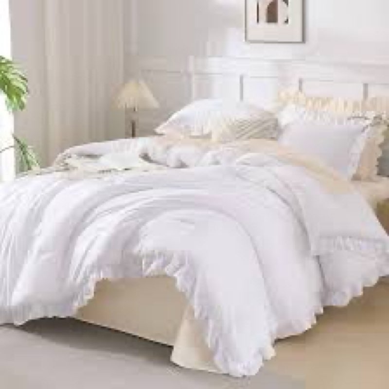 Andency King Size Comforter Set White, 3 Pieces Ruffle Farmhouse Shabby Chic Bedding Comforters & Se