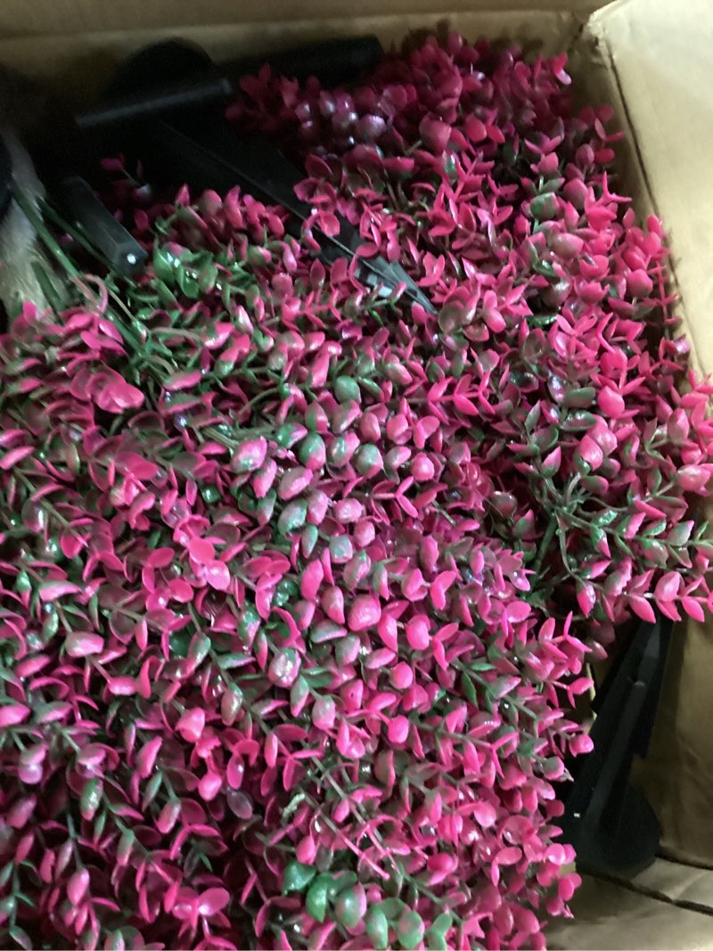 Condition photo showing Good Condition for artificial pink eucalyptus topiary ball trees, 2 set of 16'' uv resistant fake evergreen shrubs bushes plants with ground spike, fake plants for outdoor indoor front porch garden