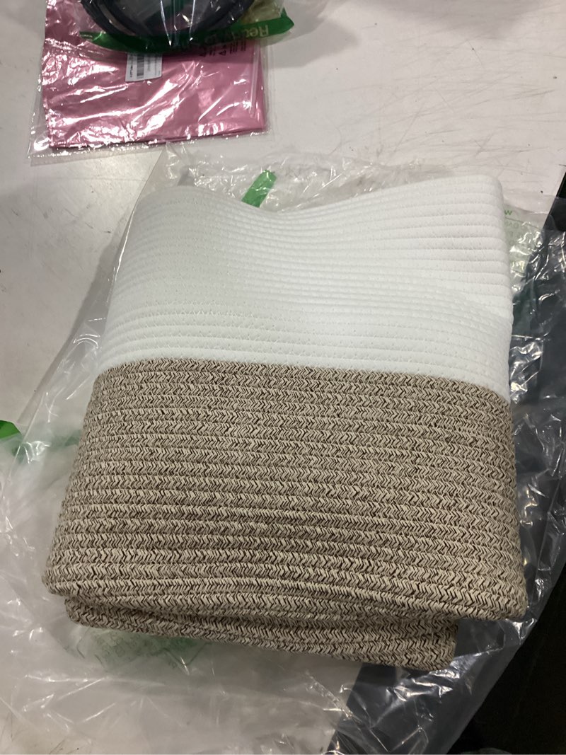 Condition photo showing Good Condition for r runka extra large cotton rope basket 22" x 14" - toy basket for kids -blanket basket for living room - woven baskets for storage white + beige