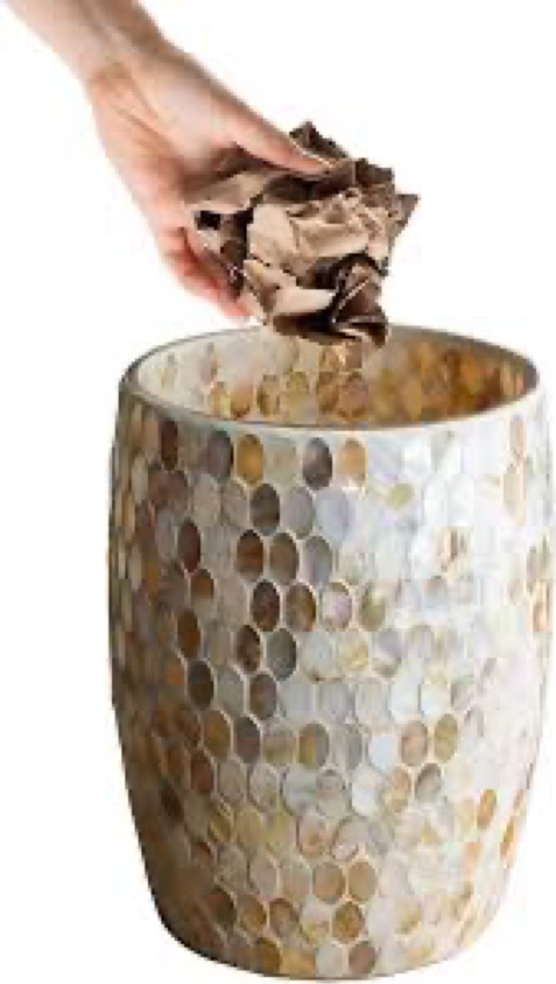 Escenzy Natural Shell Bathroom Trash Can Mosaic Glass 5L | Decorative Small Garbage Can | 7" x 10" |