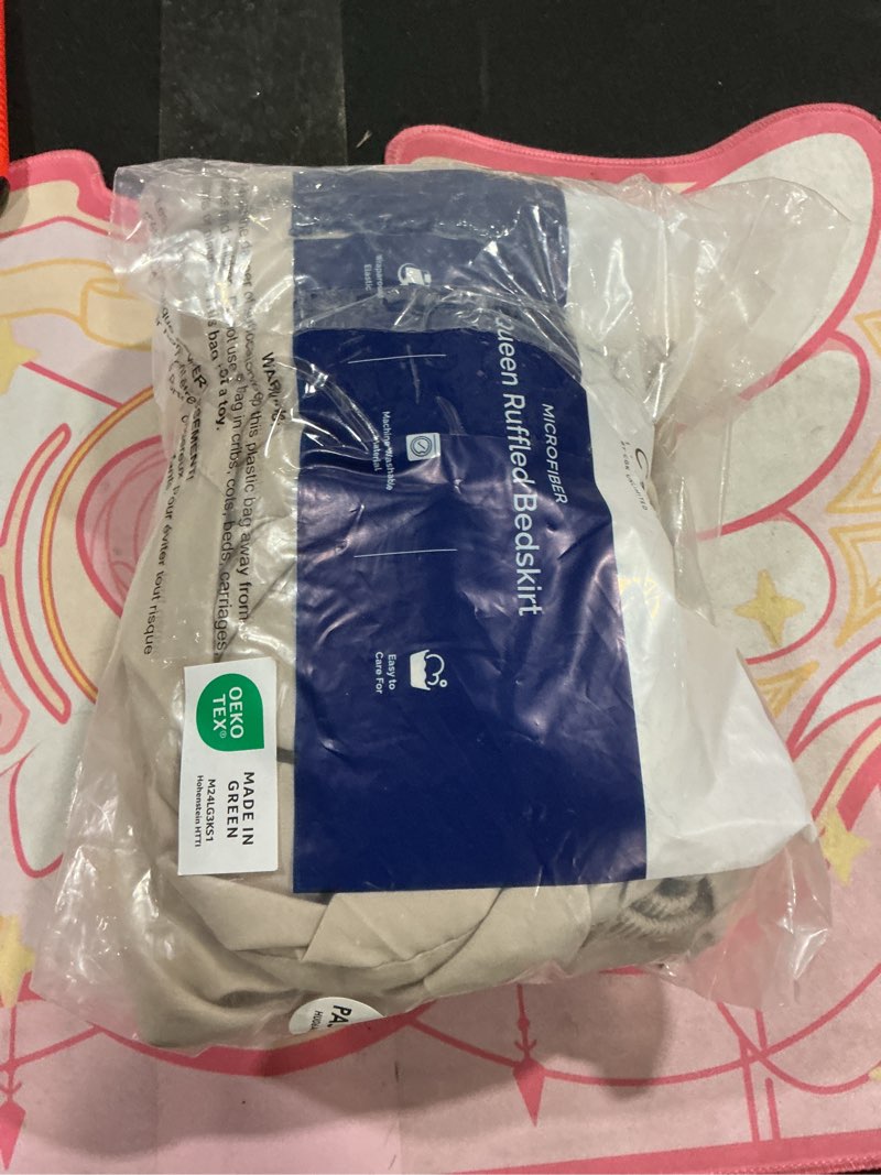 Condition photo showing As Is for Wrap Around Dust Ruffle Bed Skirt - Cream - for Queen Size Beds with 15 in. Drop – Easy Fit Elastic Strap - Pleated Bedskirt with Brushed Fabric - Wrinkle Free, Machine Wash - by CGK Linens Queen 15" - Drop 09 - Cream