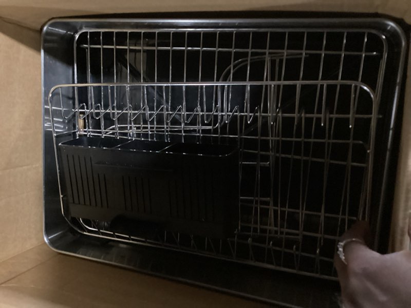 Condition photo showing Good Condition for  touch the image to zoom in                      2 tier dish drying rack for kitchen counter with drip tray, dish rack organizer, kitchen countertop dish drainer, multi-function shelf cutlery drying rack