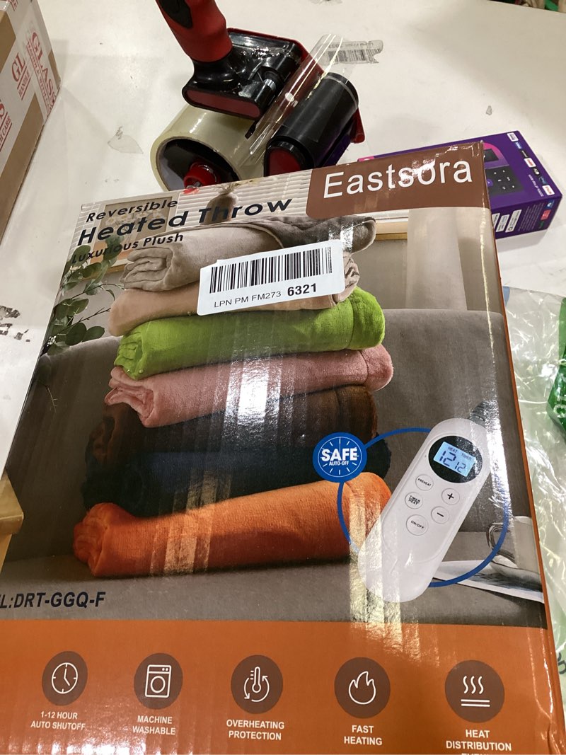 Condition photo showing New/Like New for Electric Heated Blanket Throw 50''x60'' Soft Flannel Fast Heating 12 Heat Levels 1–12H Timer & Overheat Protection & Auto Shut-Off & ETL FCC & Machine Washable Heated Throw (Deep Gray & Orange) Single