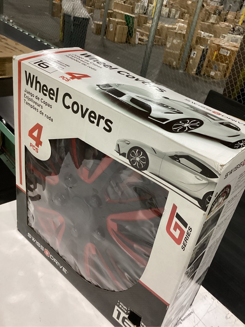 Condition photo showing Good Condition for hubcap 16 inch red black set of 4 luxurious red and black design durable and reliable automotive wheels easy to install 4 car wheel covers hubcap (check rim and tire size)