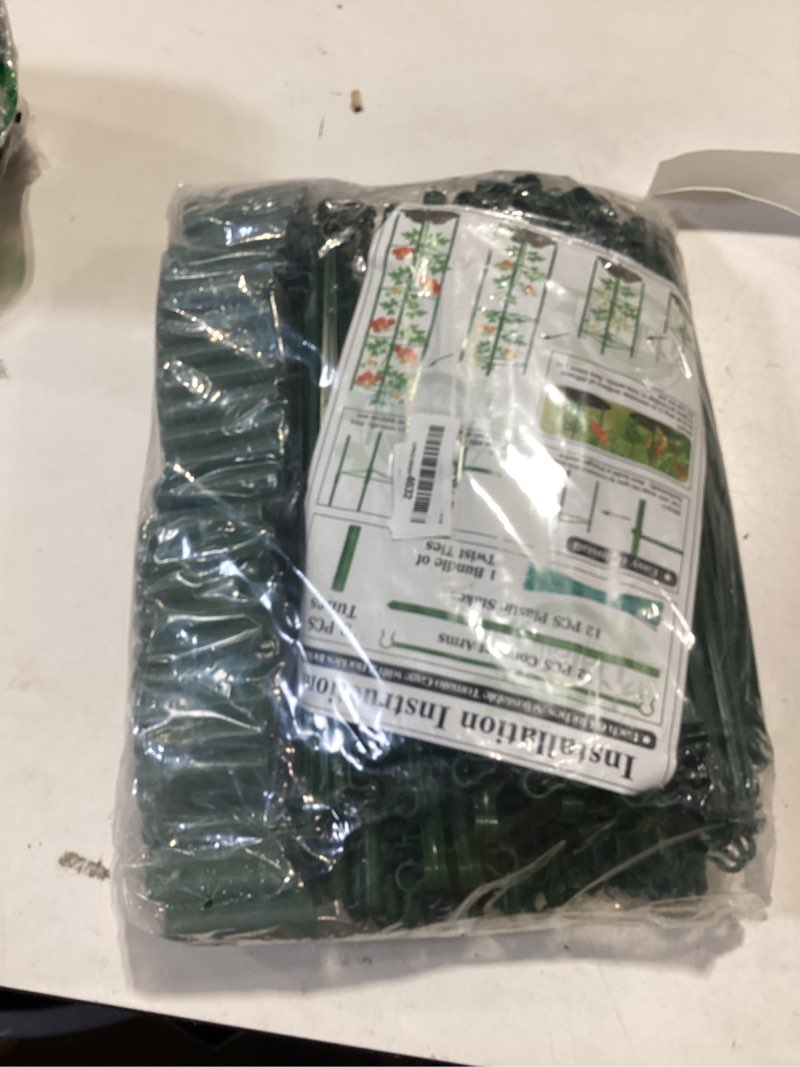 Condition photo showing As Is for halatool 8 packs tomato cages, up to 62in tomato trellis expandable tomato cage with 60 twist ties tall tomato cages with adjustable snap-on arms for vegetables(2 buckles)