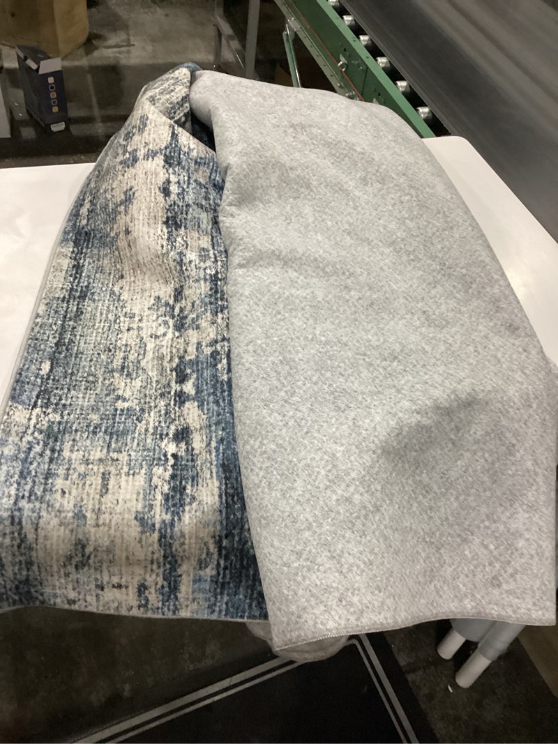 Condition photo showing As Is for area rugs 9x12 living room: large machine washable area rug with non slip backing non shedding abstract stain resistant carpet for bedroom dining room nursery home office - beige/blue 9' x 12' (rectangular) beige/blue