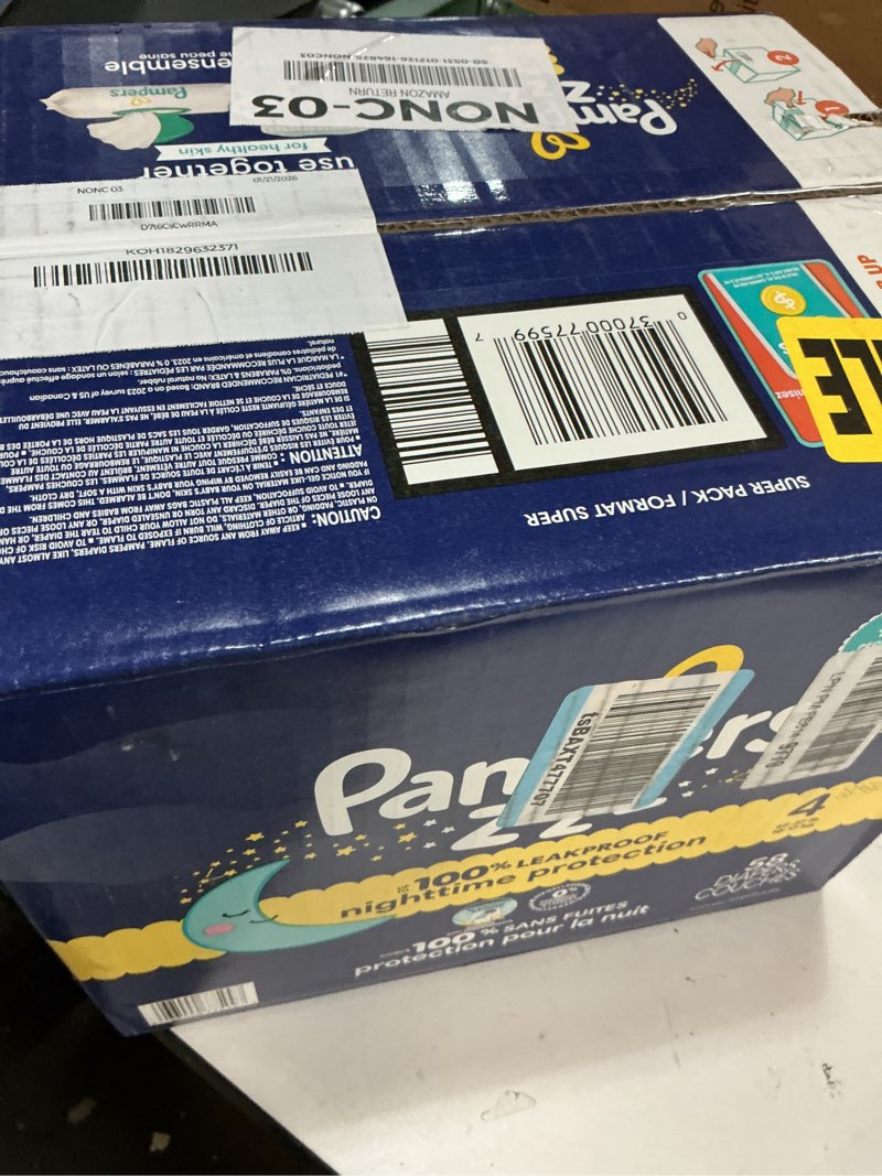 Condition photo showing New/Like New for Pampers ZZZ Overnight Diapers, Size 4 (22-37 lbs), 58 Count, Nighttime Protection Disposable Baby Diaper, Night Time Leak and Skin Protection Size 4 58