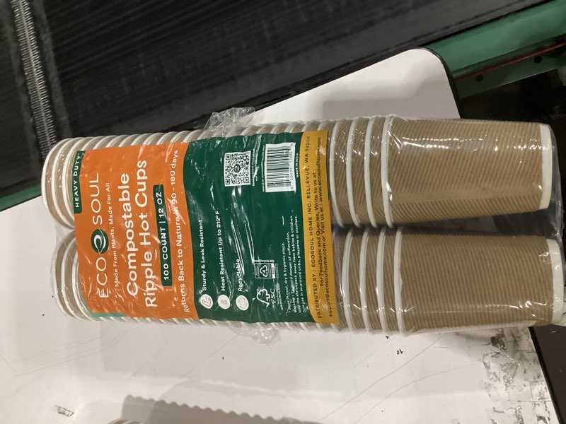 Condition photo showing As Is for ECO SOUL 12oz Compostable Ripple Cups (100 Pack) – Biodegradable Paper Cups, Non-Toxic Disposable Cups for Hot Drinks, To-Go Coffee Cups, Eco-Friendly & Ripple Paper Cups 100 12 Oz