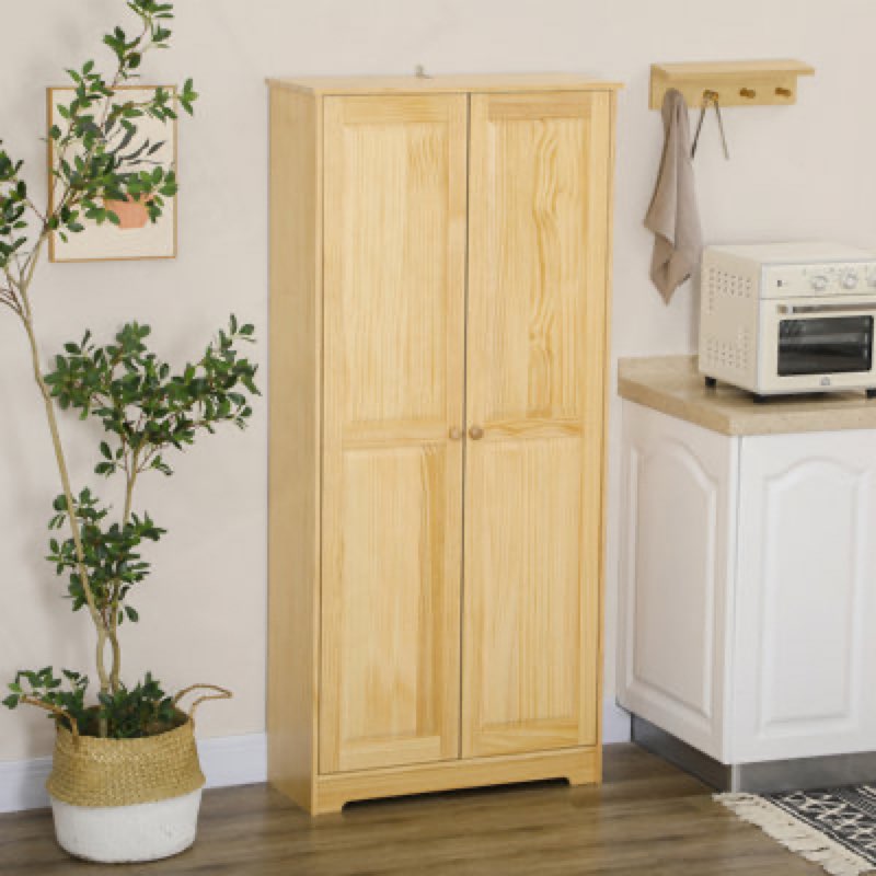 Shieda 67" Pinewood Kitchen Pantry Storage Cabinet, Freestanding Cabinets with Doors and Shelf Adjustability, Soft-Close Mechanism, Living Room & Dining Room Furniture
