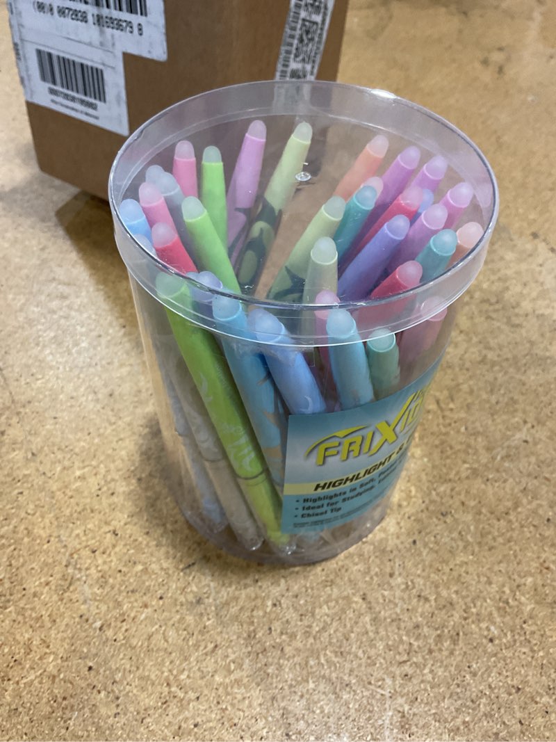 Condition photo showing New/Like New for pilot, frixion light pastel erasable highlighters, chisel tip, tub of 36, assorted colors