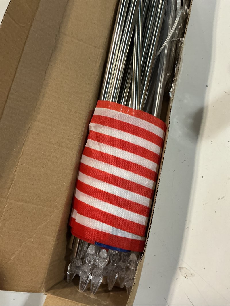 Condition photo showing As Is for solar american flag lights outdoor, 8 piece solar flag light set with 8 modes 4th of july decorations outdoor, red white and blue solar pathway lights for patriotic 250th anniversary garden decor