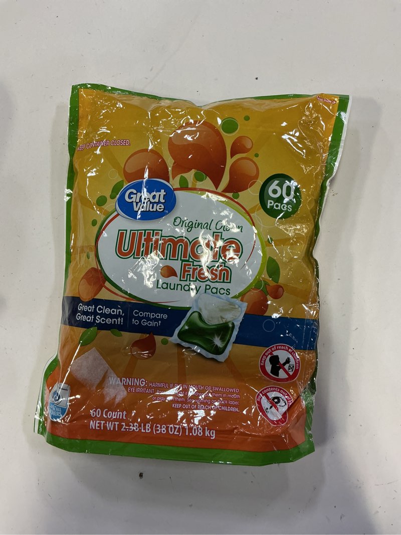 Condition photo showing Good Condition for great value ultimate fresh laundry pacs, original clean, 60 count