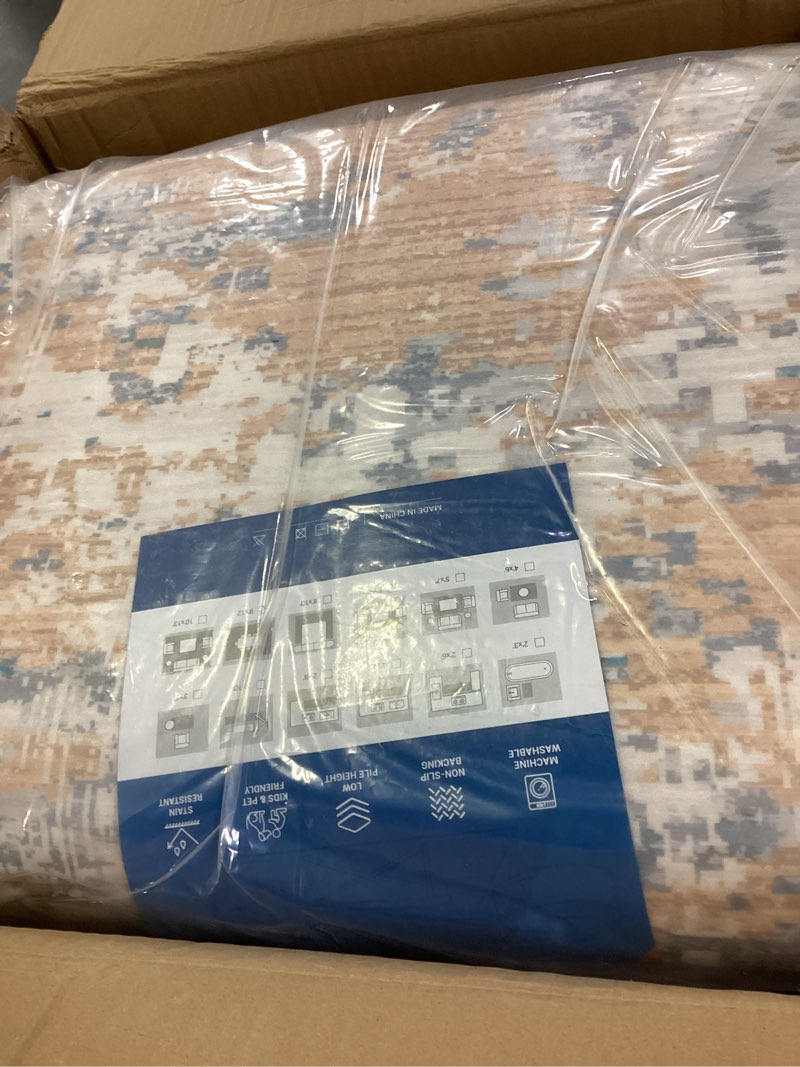 Condition photo showing New/Like New for ROYHOME 9x12 Modern Abstract Accent Rug Non Slip Stain Resistant Throw Rug Low Pile Machine Washable Indoor Floor Cover for Bedroom Living Room Office Home Decor, Blue/Grey Blue/Grey 9' x 12' (Rectangular)