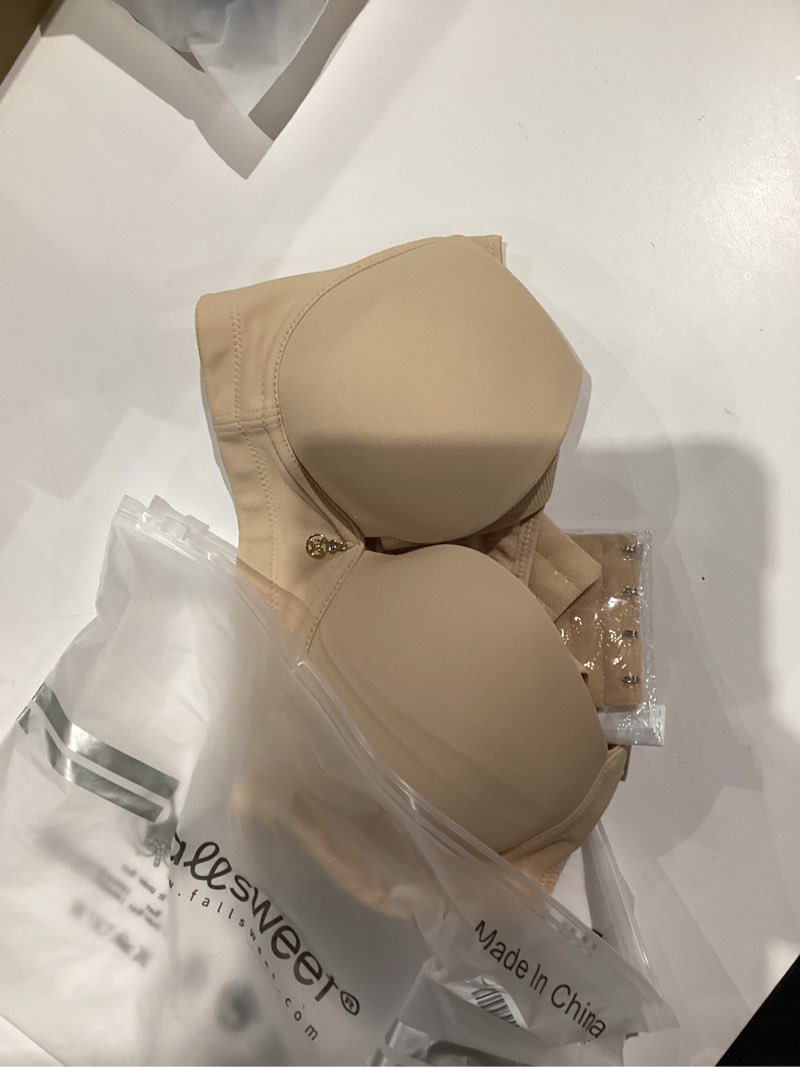 FallSweet Wireless Add 2 Cups Padded Plunge Bras Back Smoothing Push Up Brasieres, Beige, 38A