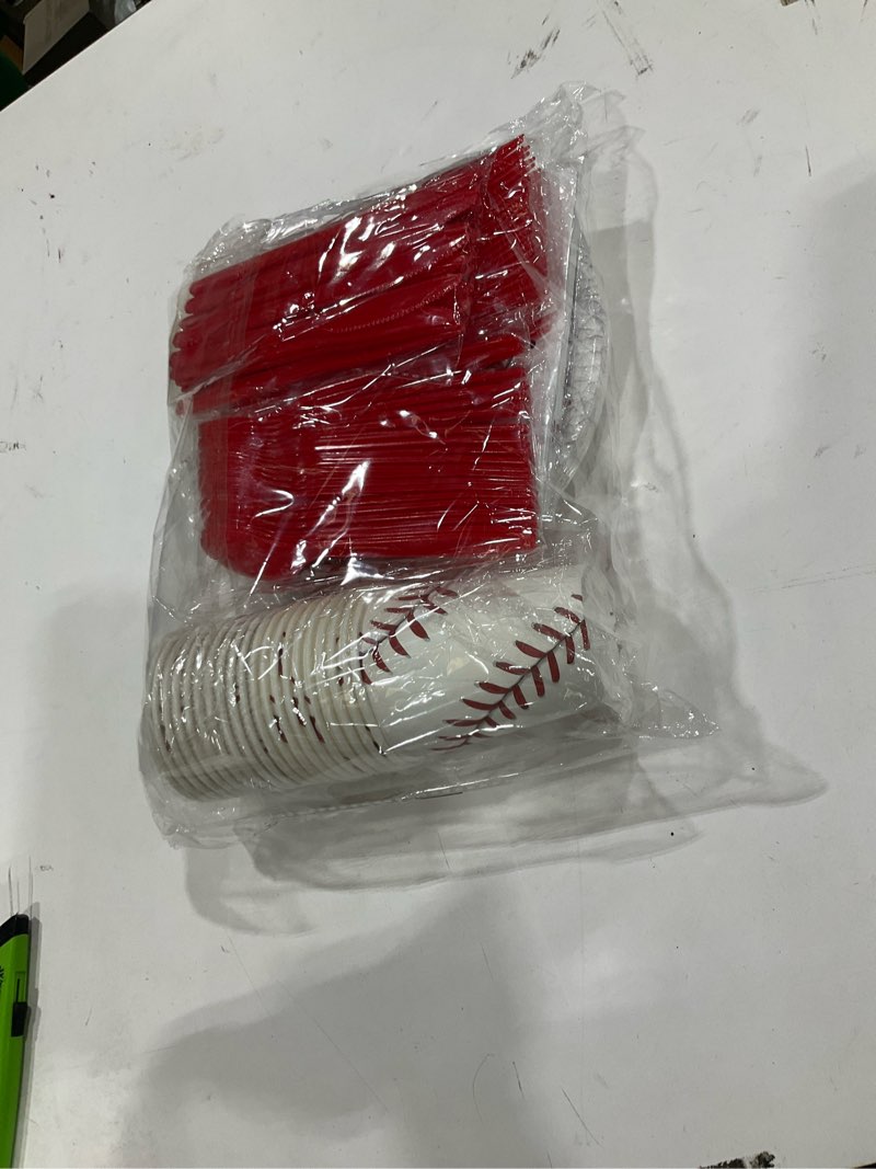 Condition photo showing Good Condition for 140 PCS Baseball Birthday Decorations, Baseball Party Supplies Includes Plates, Napkins, Cups, Cutlery for Baseball Party Decorations, Serve 20