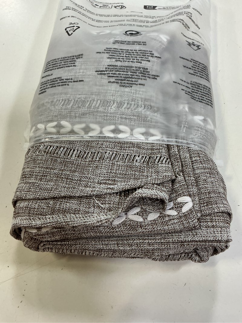 Condition photo showing Good Condition for gernaice boho striped oval tablecloth, linen fabric cut-out embroidery style table cover dust-proof decoration for dining kitchen home party oval table, dark brown 60"x84" dark brown 84" x 60" (oval)