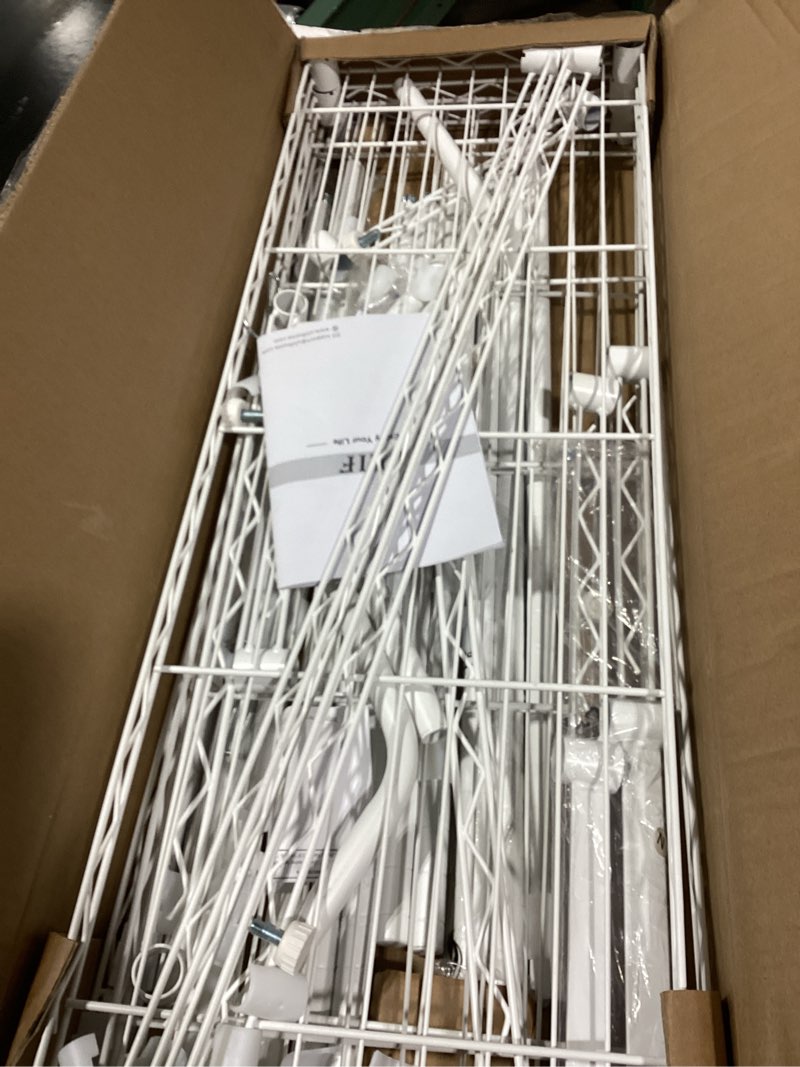 Condition photo showing Good Condition for Ulif U11 Over Washer and Dryer Shelves, 3 Tiers Laundry Room Storage and Organizer Standing Shelf, Metal Freestanding Clothes Drying Rack, 33.9" W x 19.7" D x 77.6" H, White U11 White