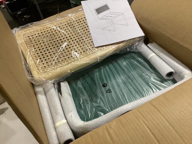 Condition photo showing Good Condition for KCC Mid Century Modern Dining Chairs Set of 2, Faux Leather Rattan Dining Room Kitchen Side Chairs with Metal Legs and Upholstered Seat for Dining, Living, Bedroom, Green Green+silver Legs Set of 2