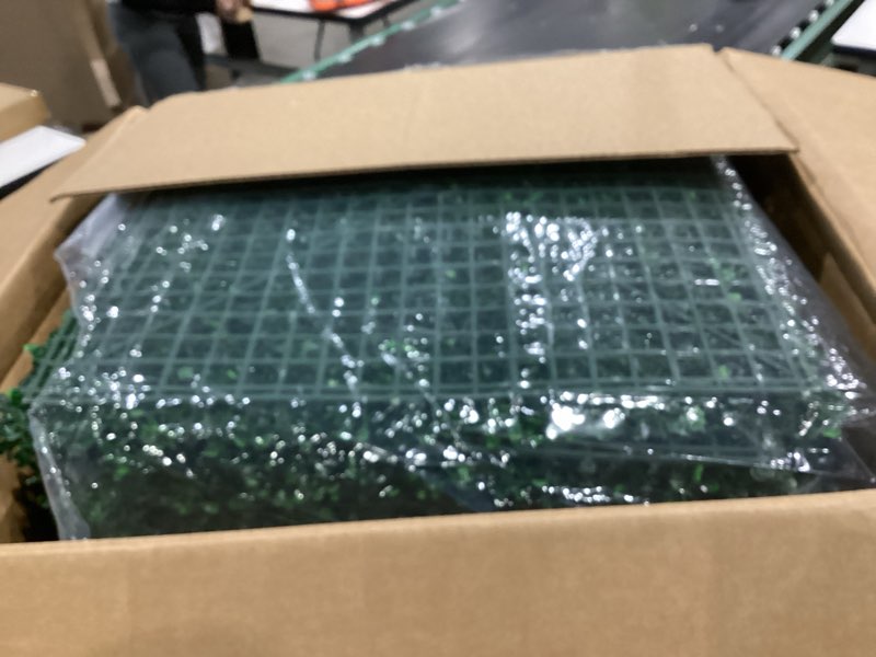 Condition photo showing Good Condition for grass wall panels 20" x 20" (24pcs) greenery backdrop, artificial green grass backdrop boxwood panels, greenery wall decor indoor, privacy hedge screen for outdoor garden, patio decor 20x20inch-24pcs