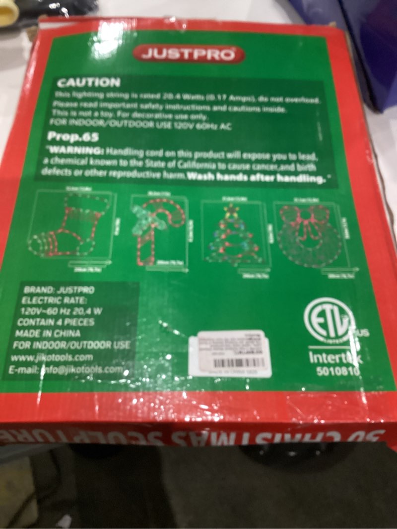 Condition photo showing As Is for 4 Pack Christmas Window Silhouette Lights, Lighted Candy Cane,Christmas Tree,Wreath and Christmas Stocking of Double Sided Decorations with 200 Count Incandescent Mini Light Style 1