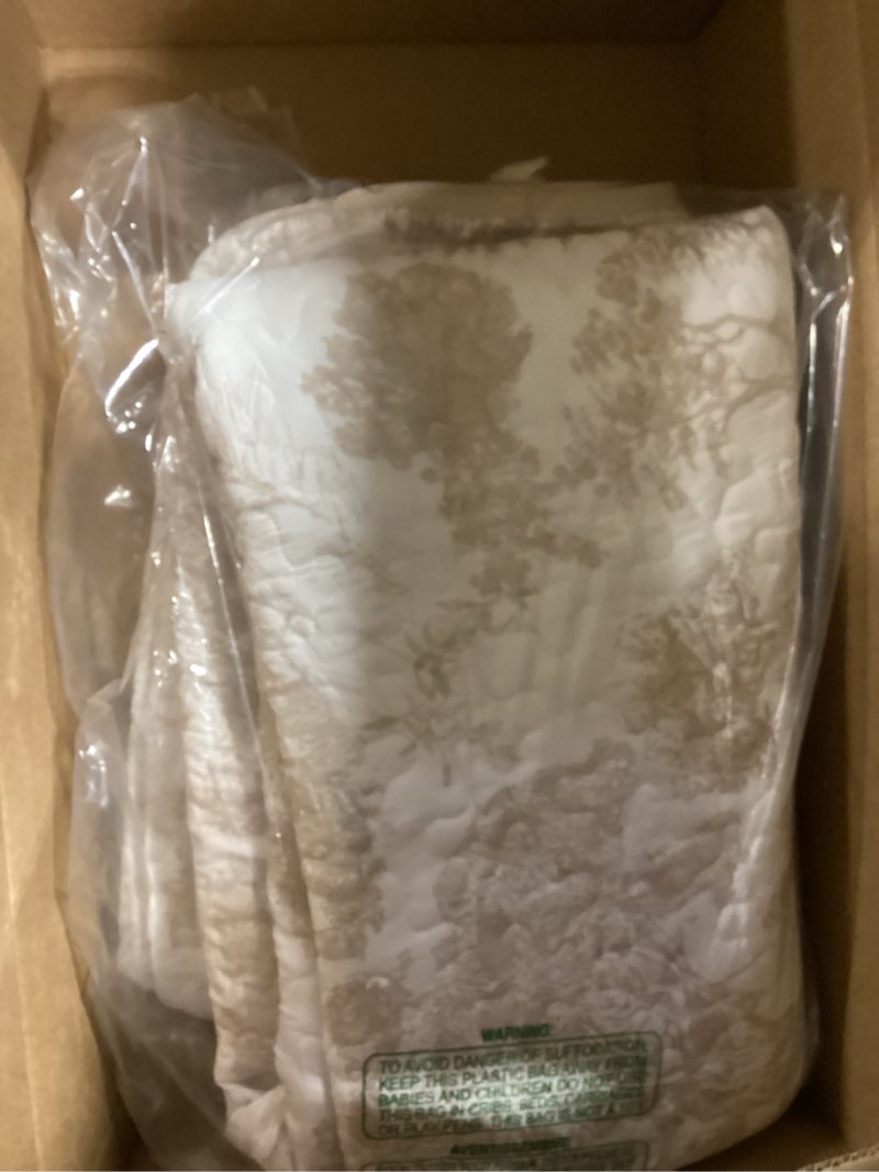 Condition photo showing Good Condition for WONGS BEDDING Botanical Quilt Set California King Size, Khaki 3 Pieces Toile Floral Plants Printed Bedspread Bedding Set Soft Lightweight Microfiber Coverlet Set for All Season (112"×96") California King Khaki
