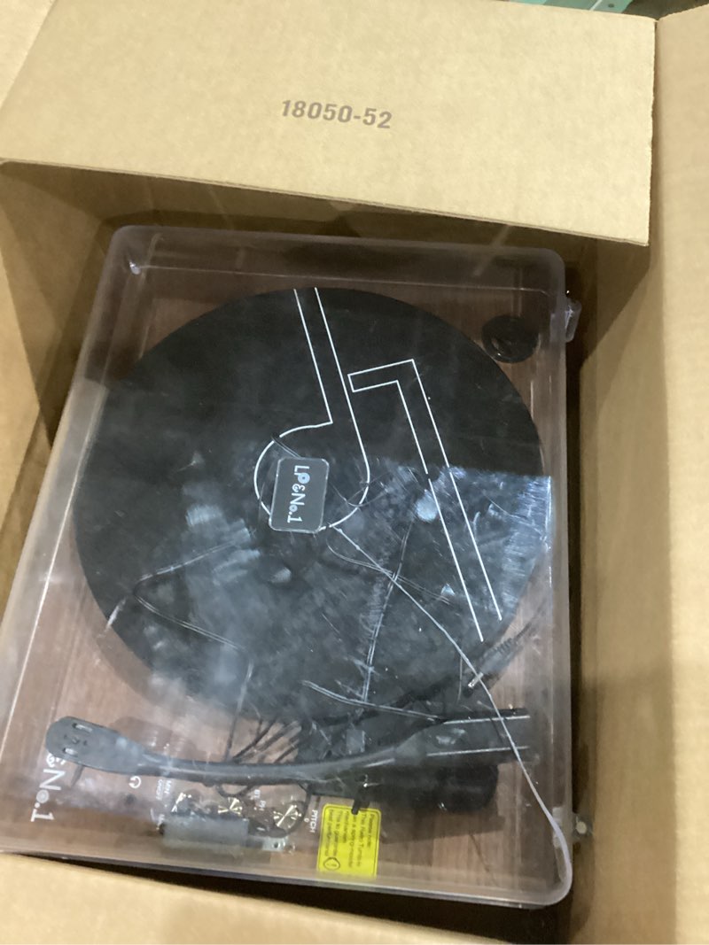 Condition photo showing As Is for LP&No.1 Record Player with Stereo Speakers, 3-Speed Belt-Drive Turntable for Vinyl Records with Wireless Playback and Auto-Stop,Walnut Wood