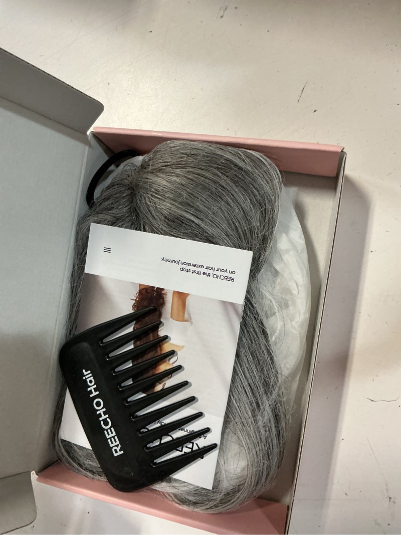 Condition photo showing Good Condition for reecho hair toppers for women real human hair, seamless human hair toppers with bangs, 360° 3d cover clip in bangs hair extensions for daily wear, gray