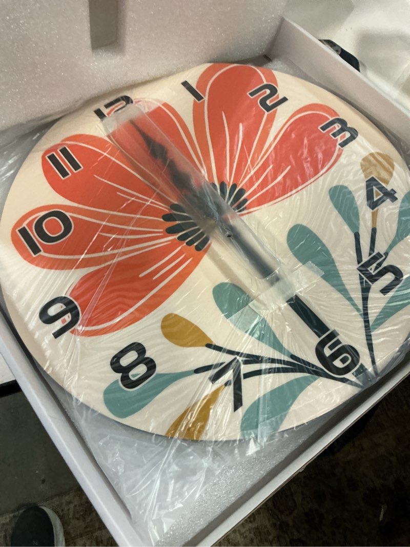 Condition photo showing New/Like New for wooden vintage wall clocks for living room - 14 inch kitchen wall clock battery operated - floral clocks silent wall clock non ticking for bathroom bedroom kitchen decor boho orange 14 inch