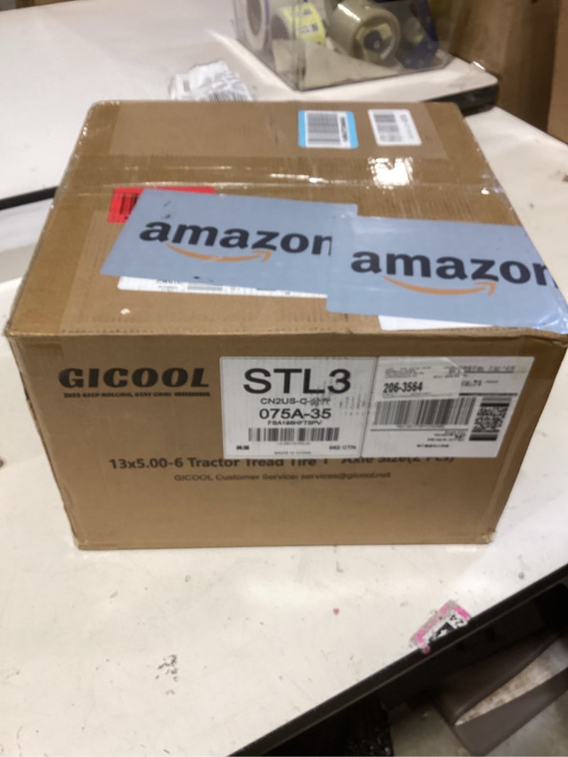 Condition photo showing New/Like New for gicool 13x5.00-6" tiller tire and wheel, ?1" axle size?, 3-1/8" centered hub, 13x5-6 super lug tractor & trencher tire replacement