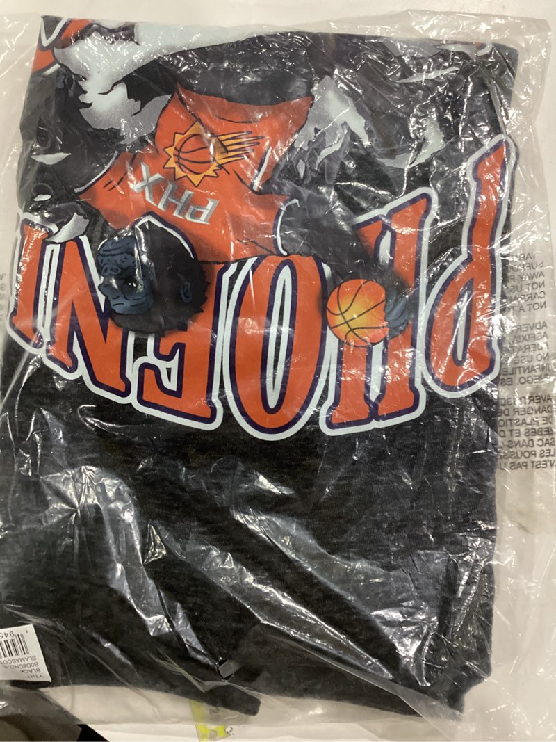 Condition photo showing New/Like New for Blue 84 NBA Unisex Kids NBA Officially Licensed Youth Tri-Blend Hooded Long Sleeve T-Shirt Slam Mascot Black Phoenix Suns Medium Black