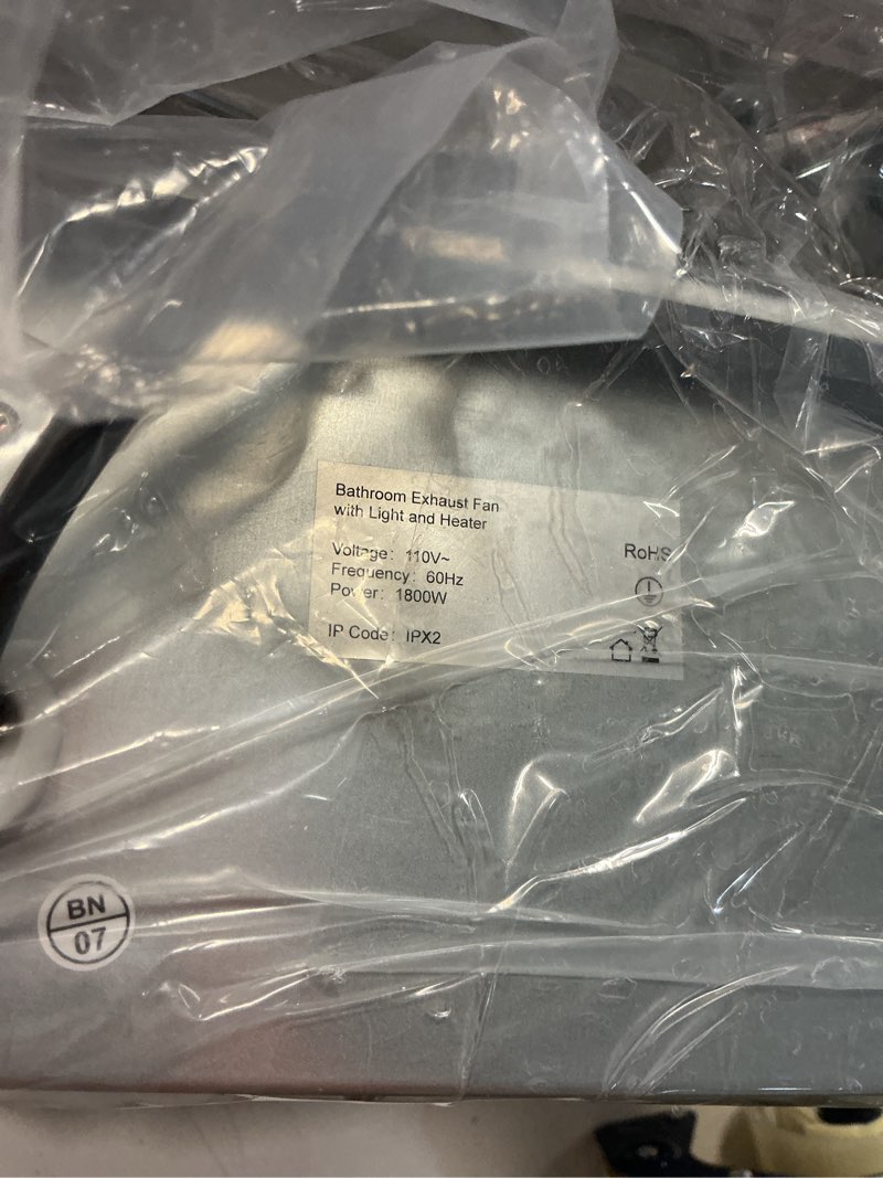 Condition photo showing As Is for similar 110v bathroom exhaust fan with bluetooth speaker?with heater and light,180 cfm 1.0 sones, bath fan with 3-color adjustable led?5 color temperatures lights,remote control, white ?ceiling mount ?